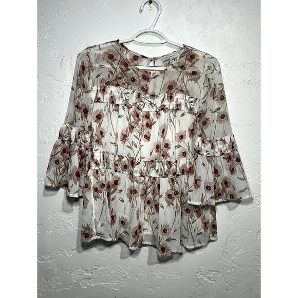 Lucky Brand Tops - Lucky Brand floral ruffle boho chic blouse womens XS‎ cottagecore flowy prairie